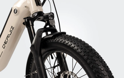 DERUIZ Peridot faltbares E-Bike in Mineral White mit Federgabel für komfortables Stadt- und Trekkingfahren