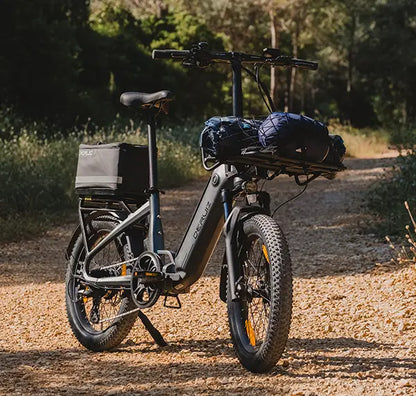 Zubehör für das DERUIZ Peridot E-Bike: Frontkorb, Hundetransporttasche und Gepäckträger für vielseitigen Transport
